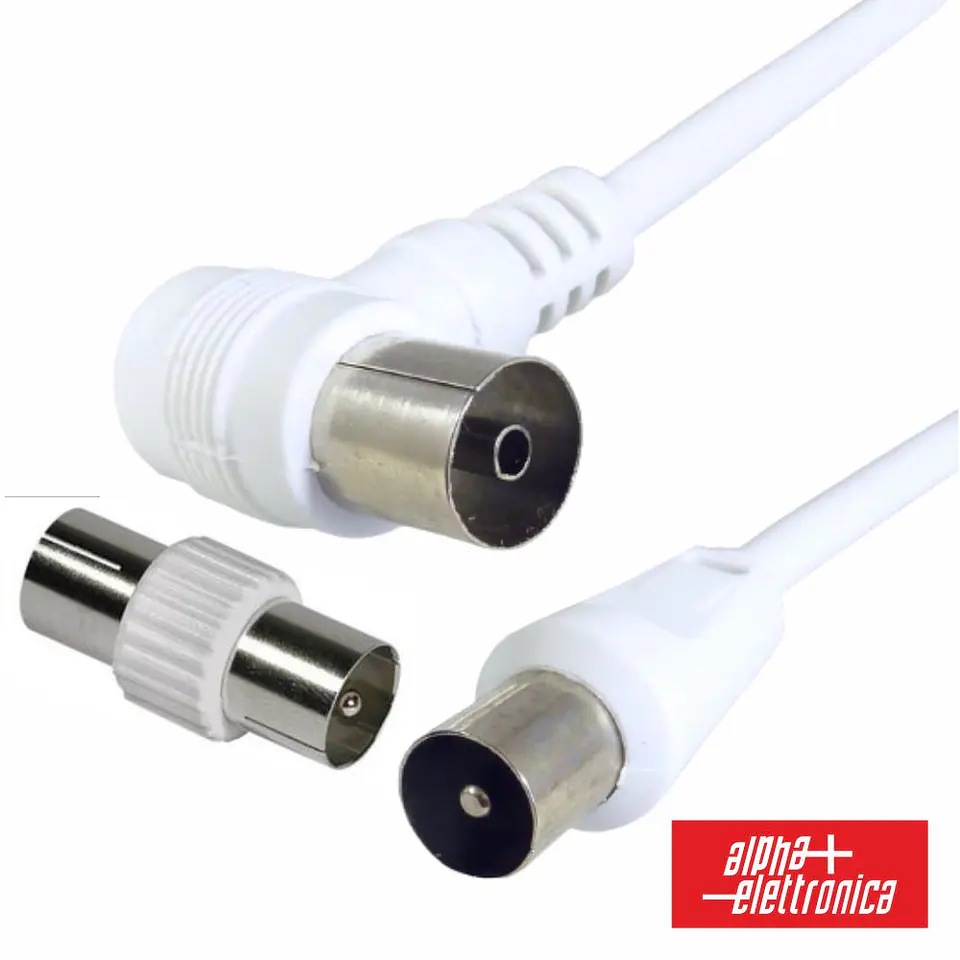 Cabo Coaxial Macho/Fêmea Branco 3m 90º ALPHA 1