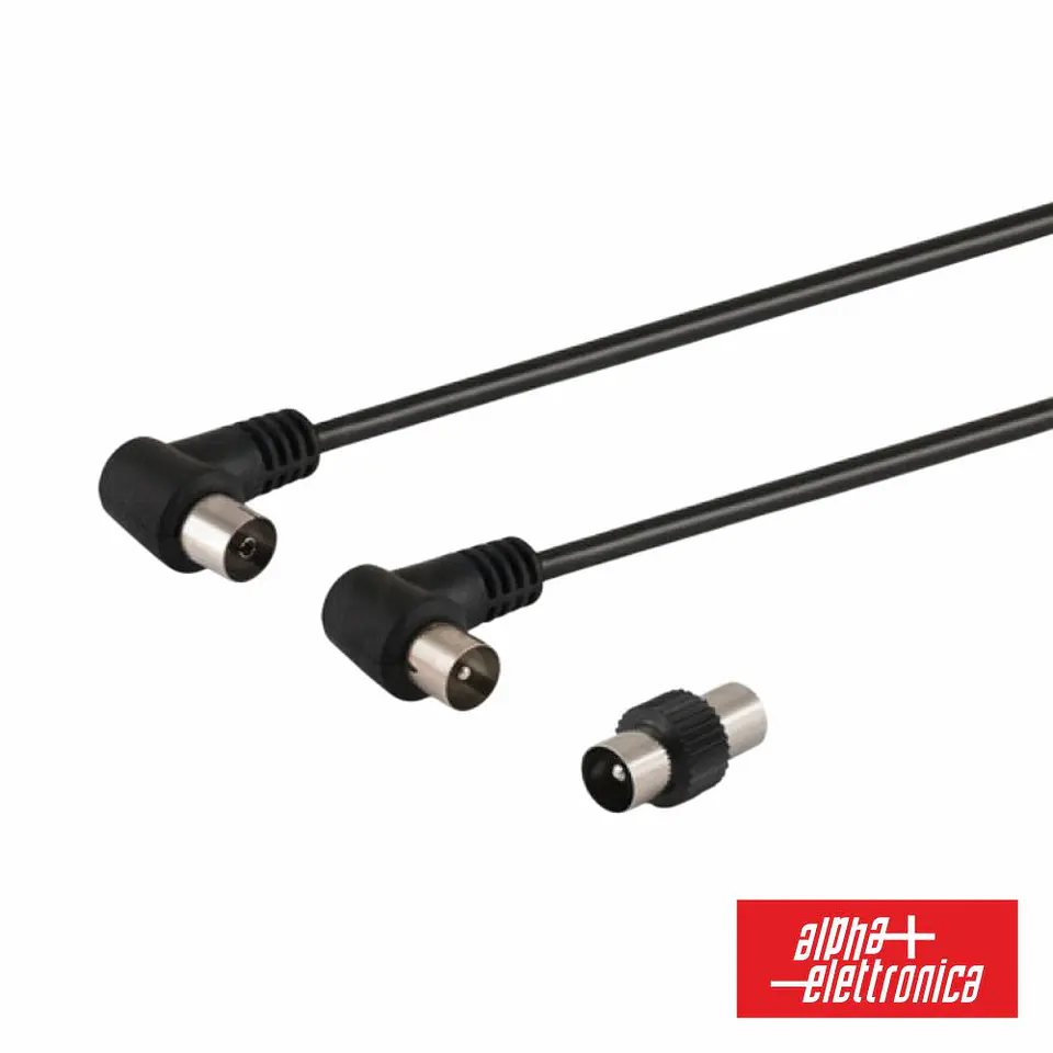 Cabo Coaxial Macho/Fêmea Preto 2m Ângular 90º ALPHA 1