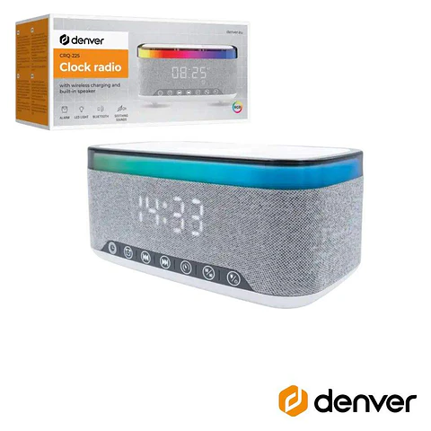 Relógio Despertador FM COM BT5.3/Carrgador QI 15W DENVER