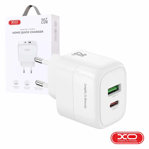 Alimentador USB-A 18W 2.4A / USB-C PD 20W GaN XO