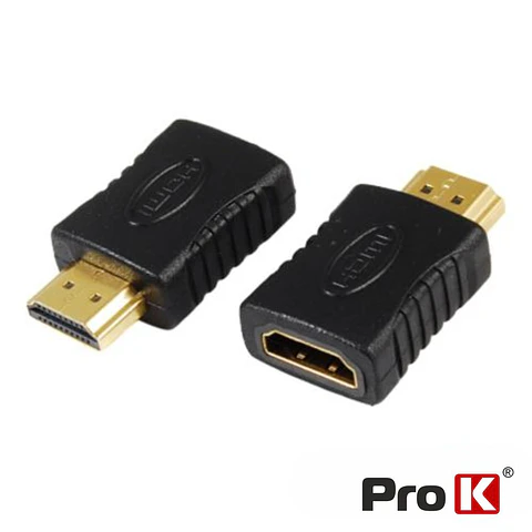 Ficha Adaptadora HDMI Fêmea / HDMI Macho Dourada PROK