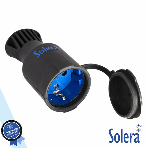 Ficha Schuko Fêmea 16A/250V COM Tampa IP44 Preto SOLERA
