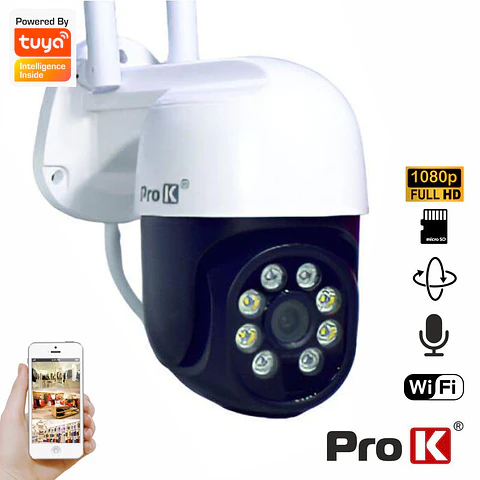 Câmara VigiLância IP Wifi 3M FHD Exterior PAN/TILT Tuya PROK