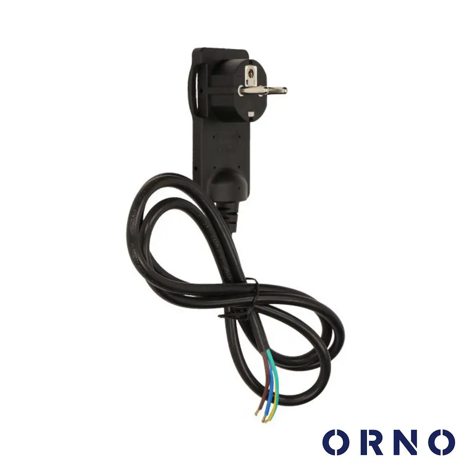 Ficha Schuko Macho COM Terra Anel Extração COM Cabo Preto ORNO 1