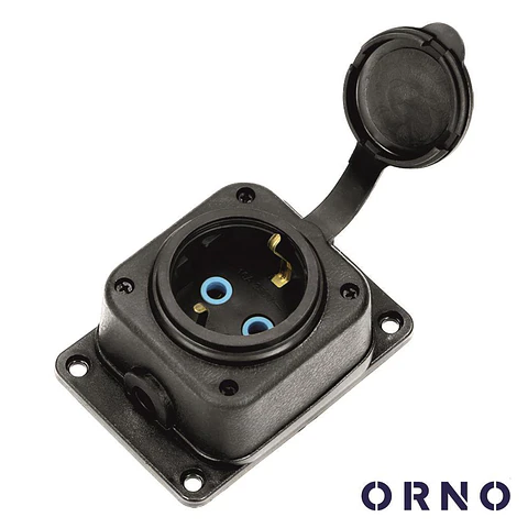 Ficha Schuko Fêmea 16A/230V Preta COM Tampa ORNO