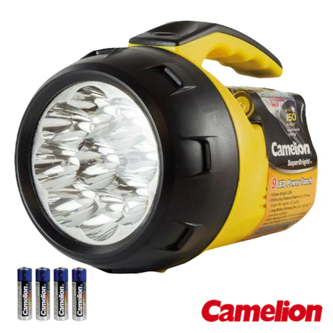 LANTERNA 9 LEDS POTENTES COM 4 PILHAS CAMELION
