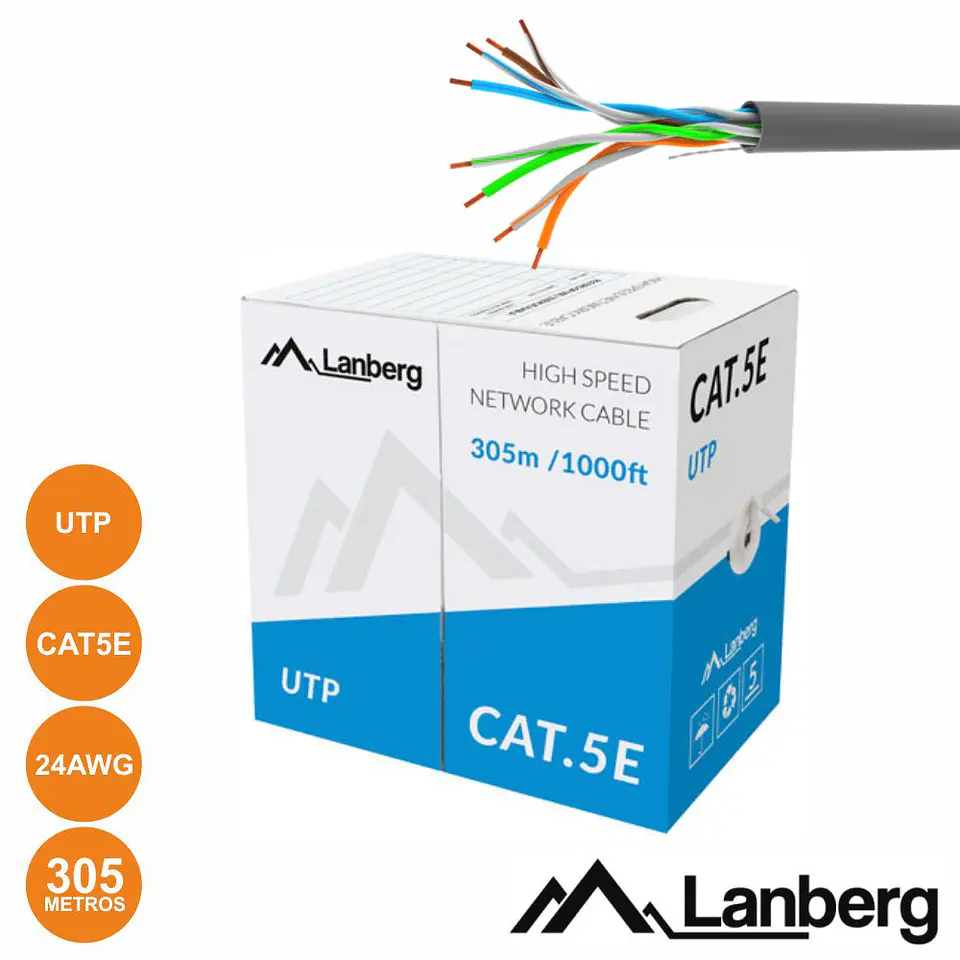 Cabo UTP CAT5E 4xAWG24 Flexivel 305m Cinzento LANBERG 1