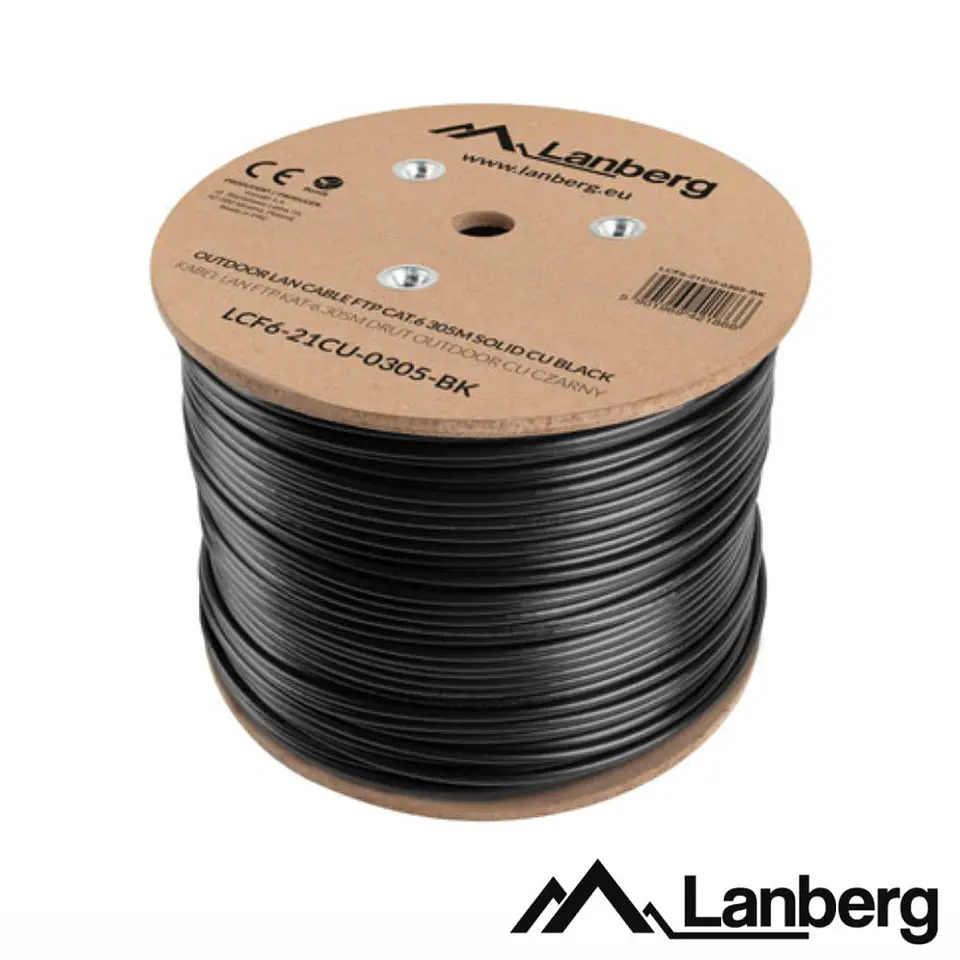 Cabo FTP CAT6 4xAWG23 Rígido CU 305m Preto Exterior LANBERG 1
