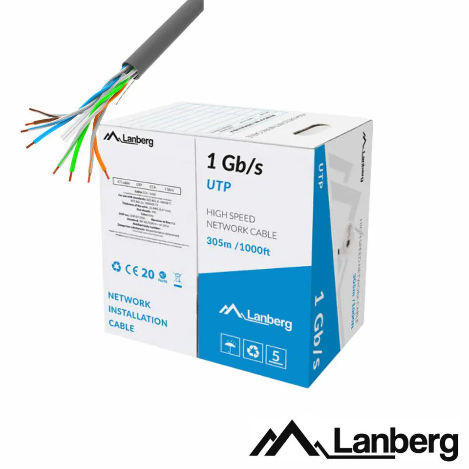 Cabo UTP CAT6 4xAWG23 305m Cinzento LANBERG 1