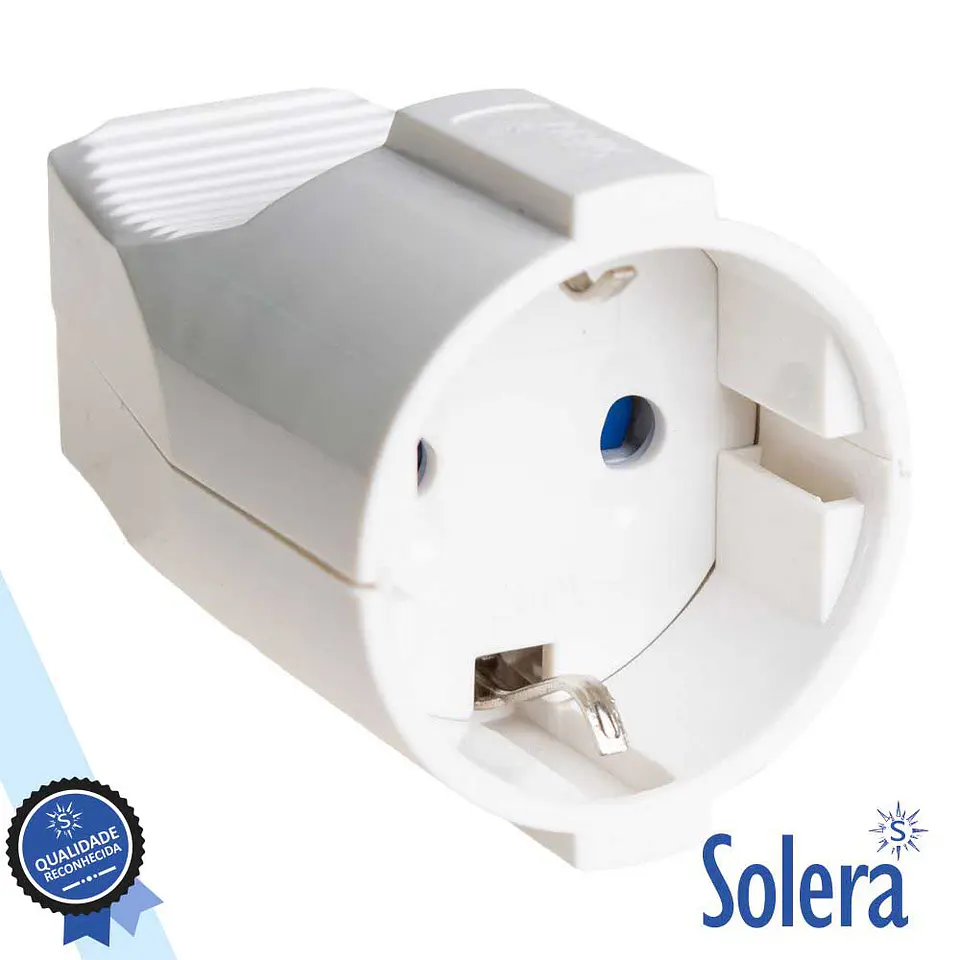 FICHA SCHUKO FÊMEA COM TERRA 220V BRANCA SOLERA 1