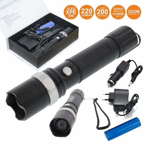LANTERNA COM 1 LED XPE 3W 3 NÍVEIS LUZ ZOOM 220LM WELL