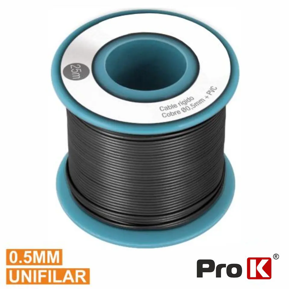 CABO UNIFILAR PRETO 0.5MM ROLO 25M PROK 1