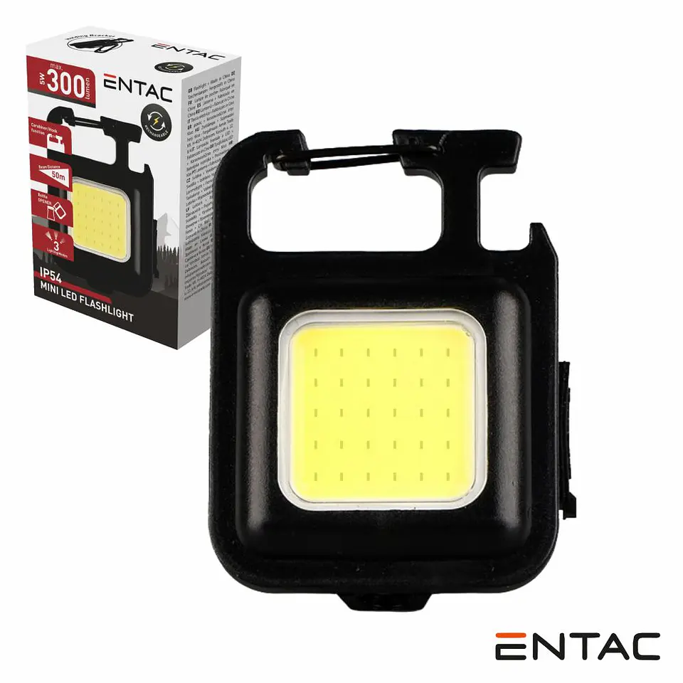 Lanterna LED COB Porta Chaves 5W 20lm IP54 Preto ENTAC 1