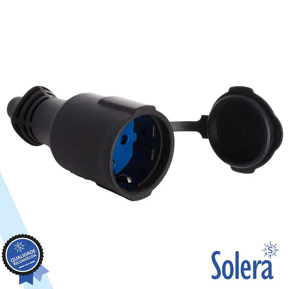 FICHA SCHUKO FÊMEA 16A/250V PRETA COM TAMPA IP44 SOLERA 1