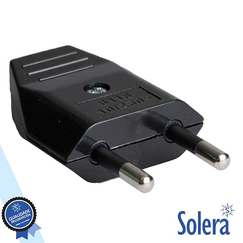 FICHA ALIMENTAÇÃO AC PLANA MACHO PRETA 250V SOLERA