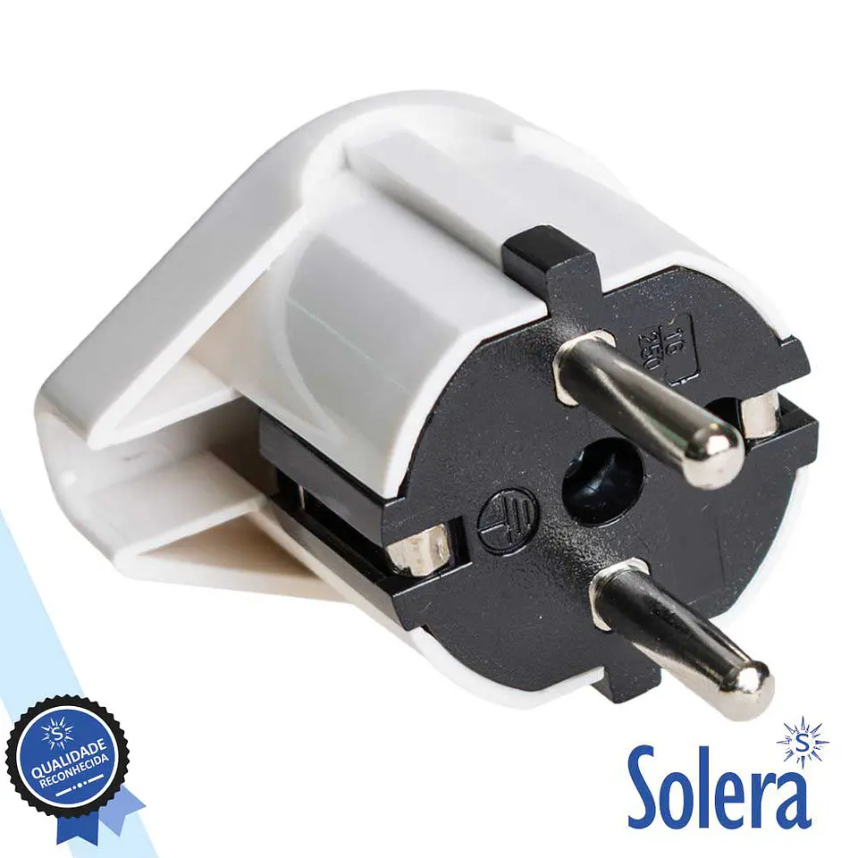 FICHA SCHUKO MACHO COM TERRA LATERAL 220V BRANCO SOLERA 1