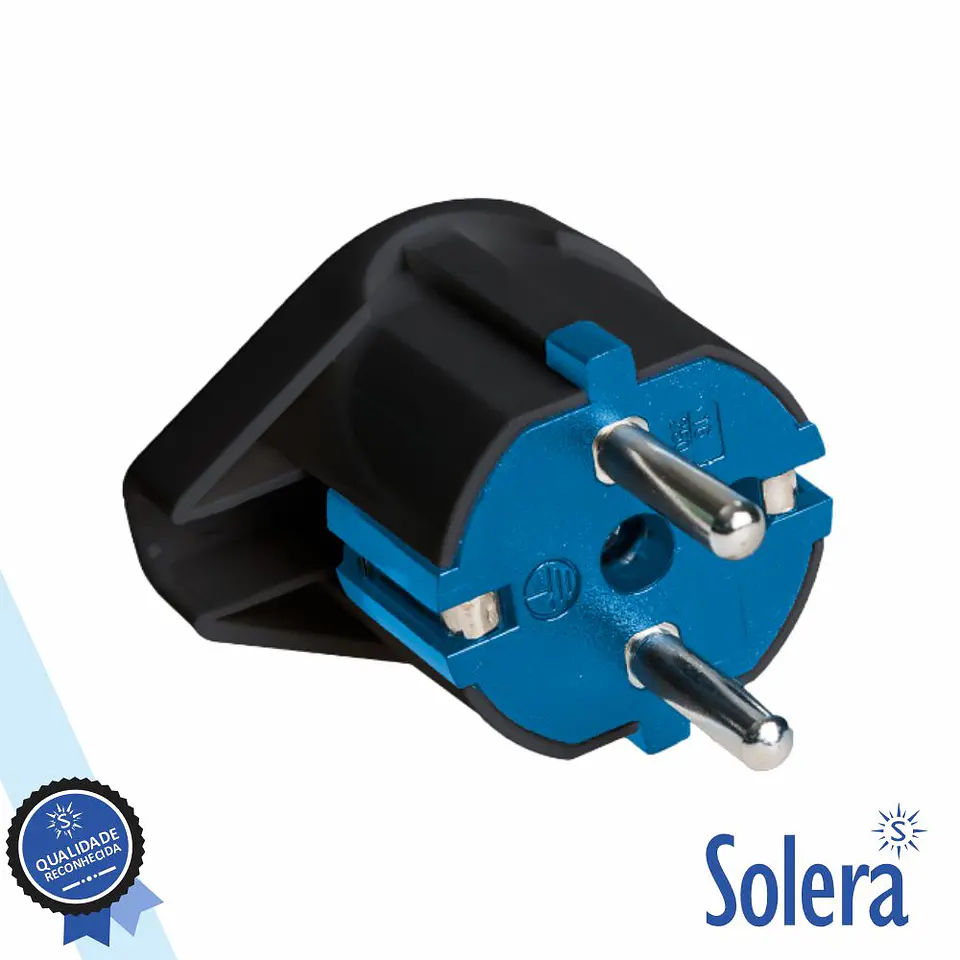 Ficha Schuko Macho COM Terra Lateral 220V Preto SOLERA 1