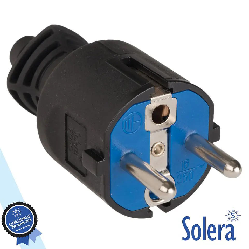 FICHA SCHUKO MACHO 16A/250V PRETA SOLERA 1