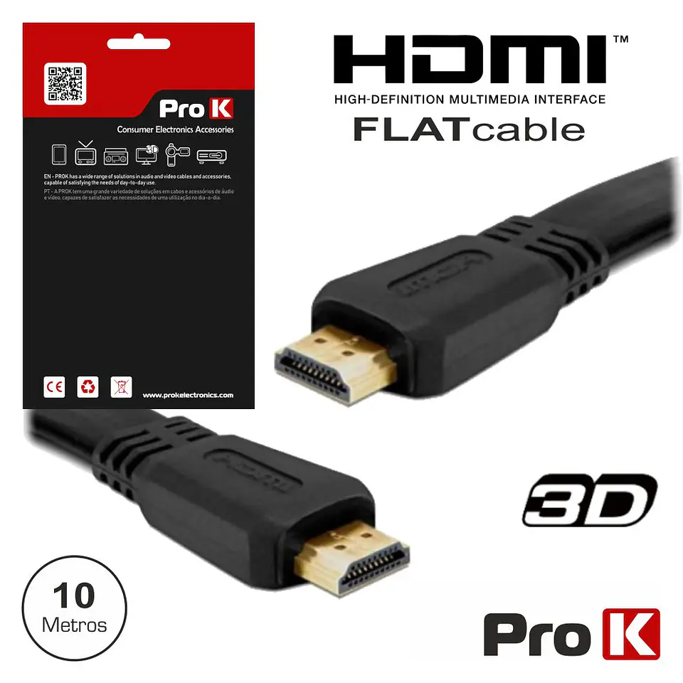 CABO HDMI DOURADO MACHO / MACHO 1.4 PRETO 10M FLAT PROK 1