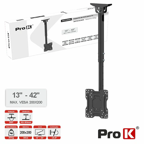 Suporte TV Teto 13-42" 25kg Vesa 200x200 PROK