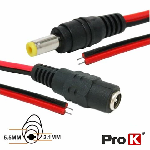 CABO ALIMENTAÇÃO DC 1 MACHO / 1 FÊMEA 20CM PROK