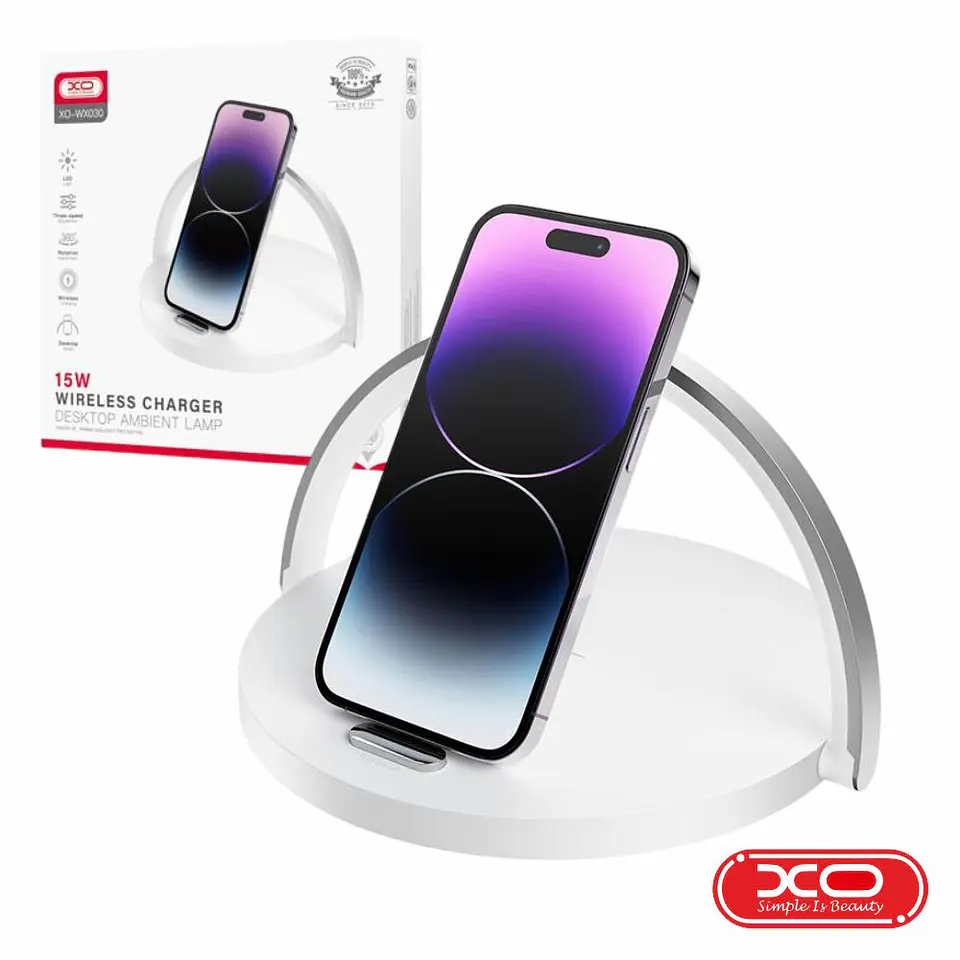 Carregador Por Indução 15W COM Luz Presença e Suporte XO 1