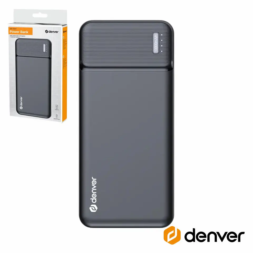 Powerbank 10000mAh COM Ficha Dupla USB-C e M-USB DENVER 1