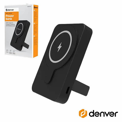 Powebank 5000mAh SEMFios COMSuporte Dobrável Preto DENVER