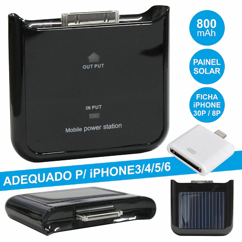 POWERBANK 800MA COM PAINEL SOLAR P/ IPHONE3/4/5/6