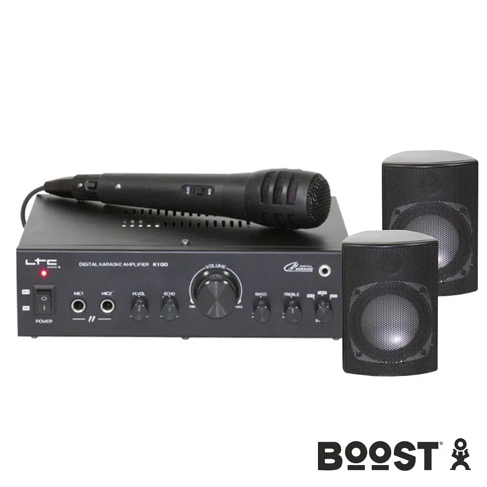 Conjunto Karaoke Amplificador 2x20w 2 Colunas Mic BOOST 1