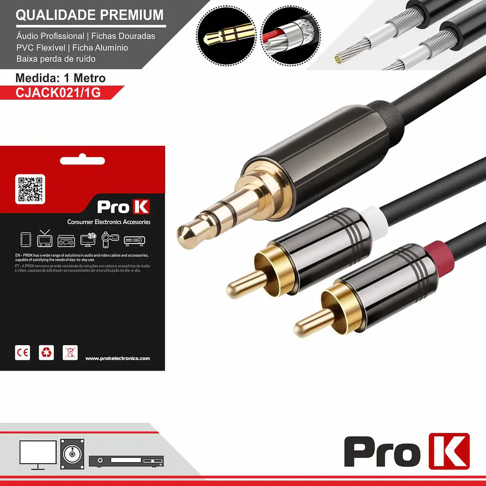 CABO JACK 3.5MM MACHO ST / 2-RCA MACHO 1M PROK 1