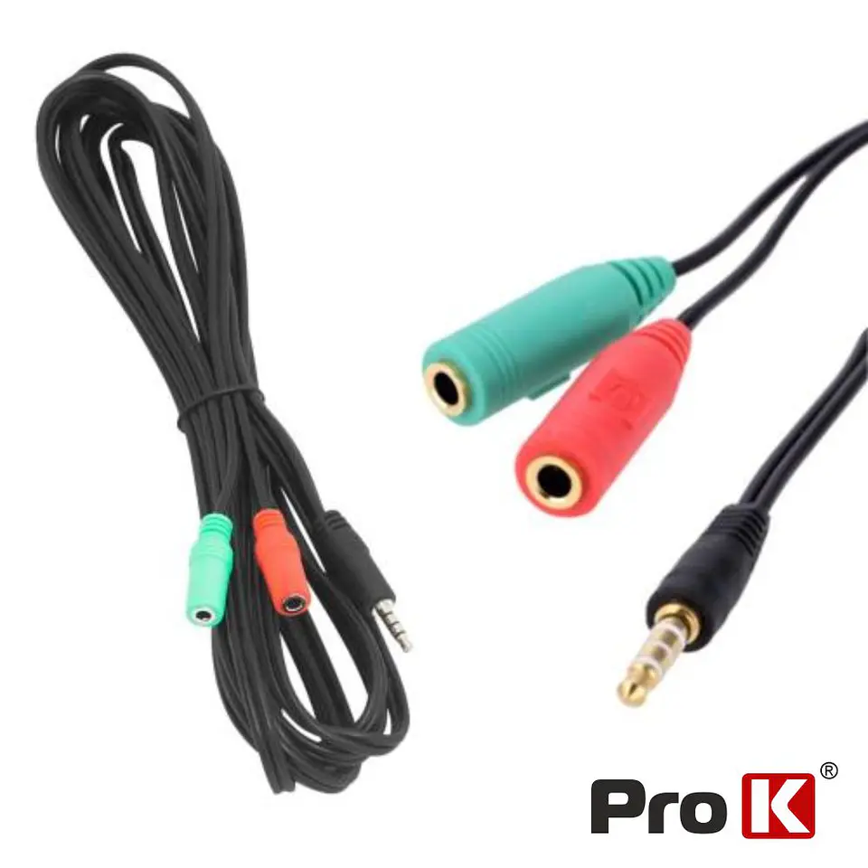 Cabo Jack 3.5mm Macho 4P / 2 Jack 3.5mm Fêmea 3.5m PROK 1