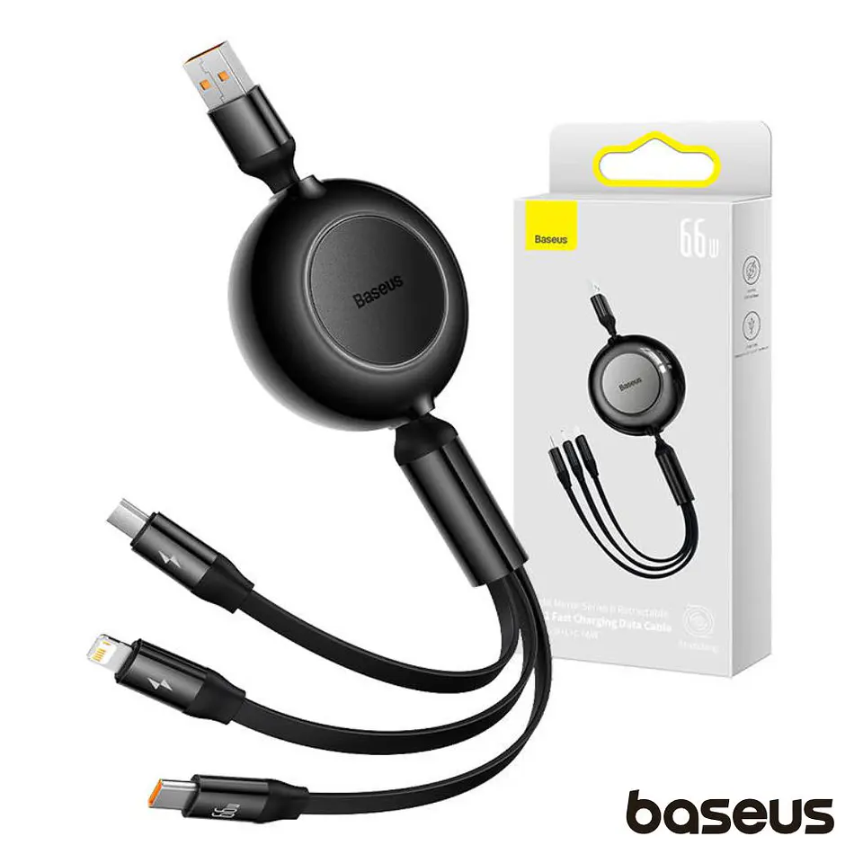 Cabo USB-A Macho p/ Lightning/USB-C PD/MicroUSB 66W BASEUS 1