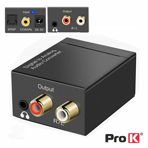 Conversor Áudio TOSLINK RCA Digital/RCA JACK Analógico PROK