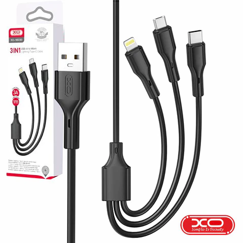 Cabo USB-A Macho P/ MicroUSB/ Lightning/ USB-C 100W 1m XO