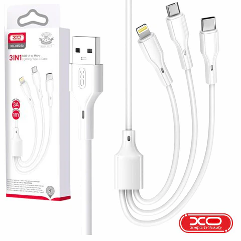 Cabo USB-A Macho P/ MicroUSB/ Lightning/ USB-C 100W 1m XO