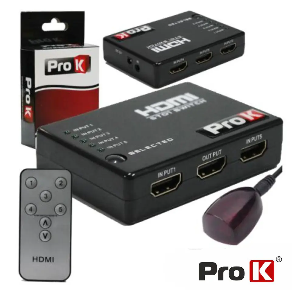 DISTRIBUIDOR HDMI AMPLIFICADO 5 ENTRADAS 1 SAÍDA IR PROK 1