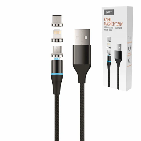 Cabo USB-A 2.5A Macho COM 3 Conectores Magnéticos 1M