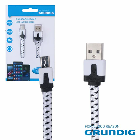 Cabo USB-A Macho / MicroUSB Macho 2m Branco GRUNDIG