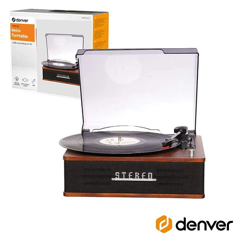 Gira-Discos 33/45/78RPM Vintage 2x20W BT DENVER