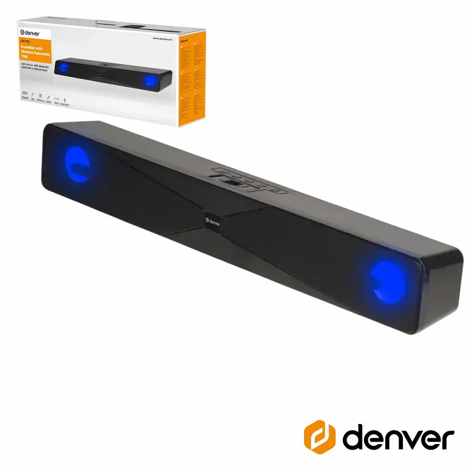 Barra Som Bluetooth 2x50W LED RGB DENVER 1
