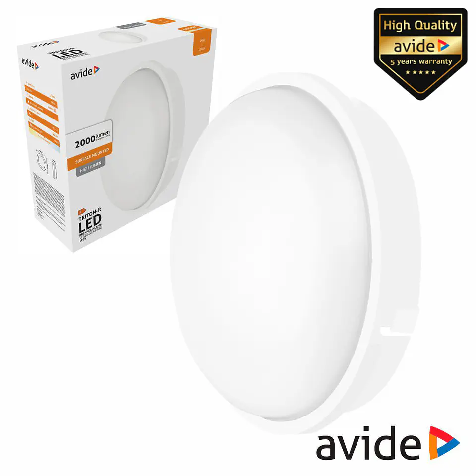 Painel LEDS Redondo 20W 220mm 4000k 1600lm IP65 AVIDE 1
