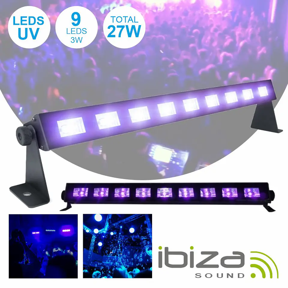 BARRA LEDS UV COM 9 LEDS UV 3W E SUPORTE IBIZA 1