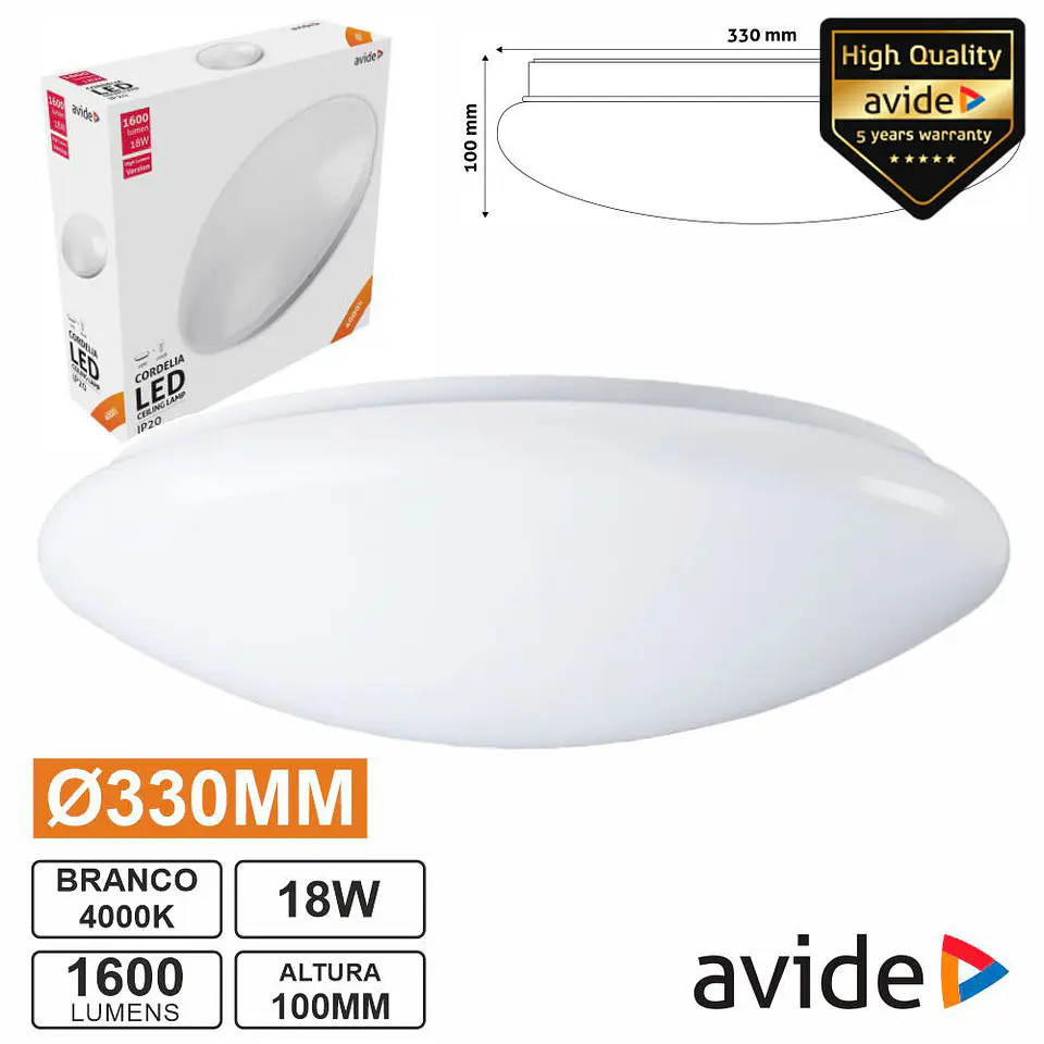 PAINEL LED REDONDO APLIQUE 18W 330MM 4000K 1600LM AVIDE 1