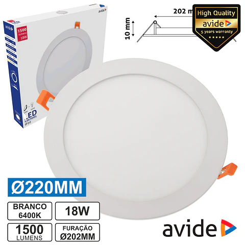 PAINEL LEDS REDONDO 18W 220MM 6400K 1500LM AVIDE