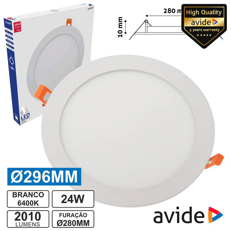 PAINEL LEDS REDONDO 24W 296MM 6400K 2010LM AVIDE 1