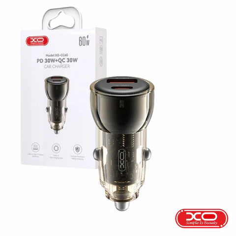 Adaptador Isqueiro 1x USB-A 1x USB-C PD/QC 60W Preto XO
