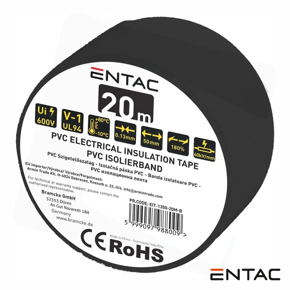 Fita Isoladora Preto 20M 0.13x50mm ENTAC 1