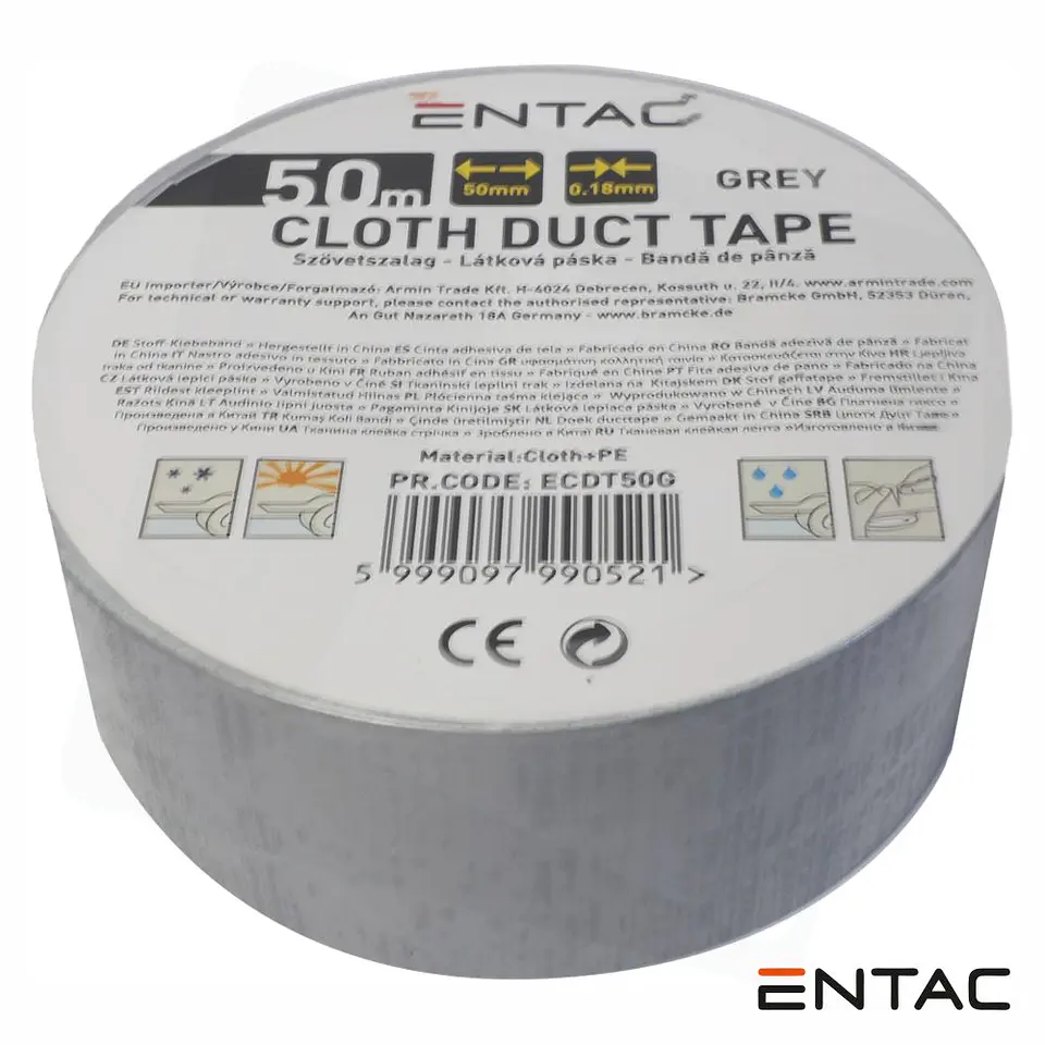 Fita Adesiva de Tela Profissional 50mm x 50m Cinzenta ENTAC 1