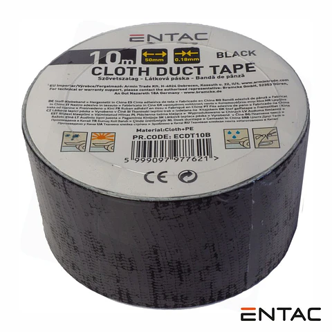 Fita Adesiva de Tela Profissional 50mm x 10m Preta ENTAC